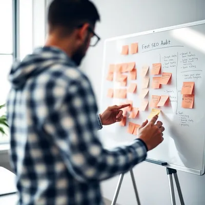 Persona realizando auditoría SEO en una pizarra