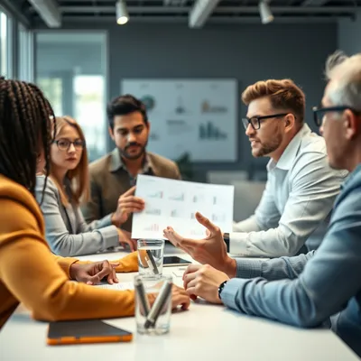 Profesionistas de marketing colaborando en una sesión de estrategia