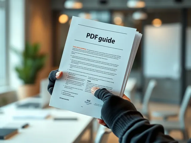 Persona revisando una guía en PDF en un entorno profesional. Persona revisando una guía en PDF en un entorno profesional.