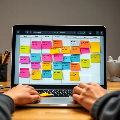 Calendario editorial organizado en pantalla de laptop