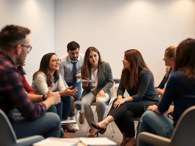 Grupo diverso de personas en una sesión de lluvia de ideas.