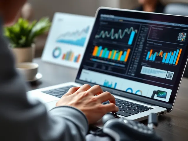 Persona analizando datos de marketing en un portátil.