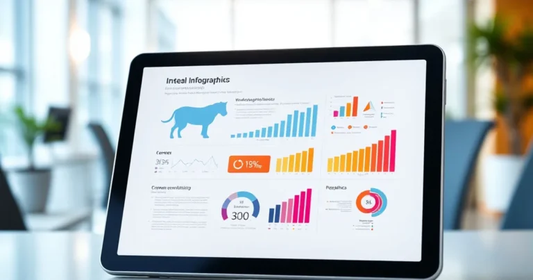 Infografía vibrante en una tablet en un entorno de oficina