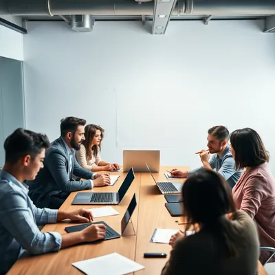 Grupo diverso de profesionales en sesión de lluvia de ideas