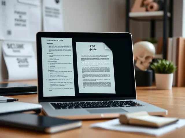 Espacio de trabajo digital organizado con guía en PDF en pantalla