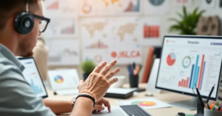 Espacio de trabajo creativo con infografías en diseño