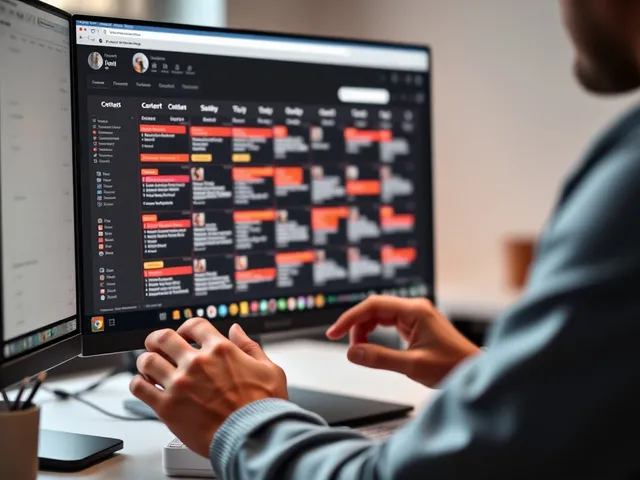 Persona revisando un calendario editorial en pantalla de computadora