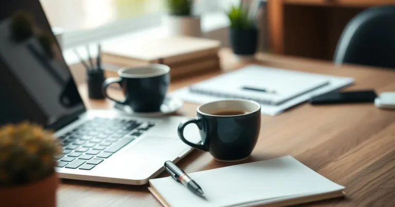 Espacio de trabajo moderno con laptop y cuaderno
