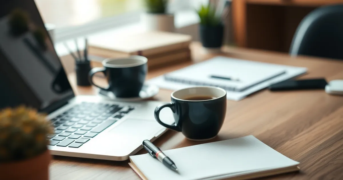 Espacio de trabajo moderno con laptop y cuaderno