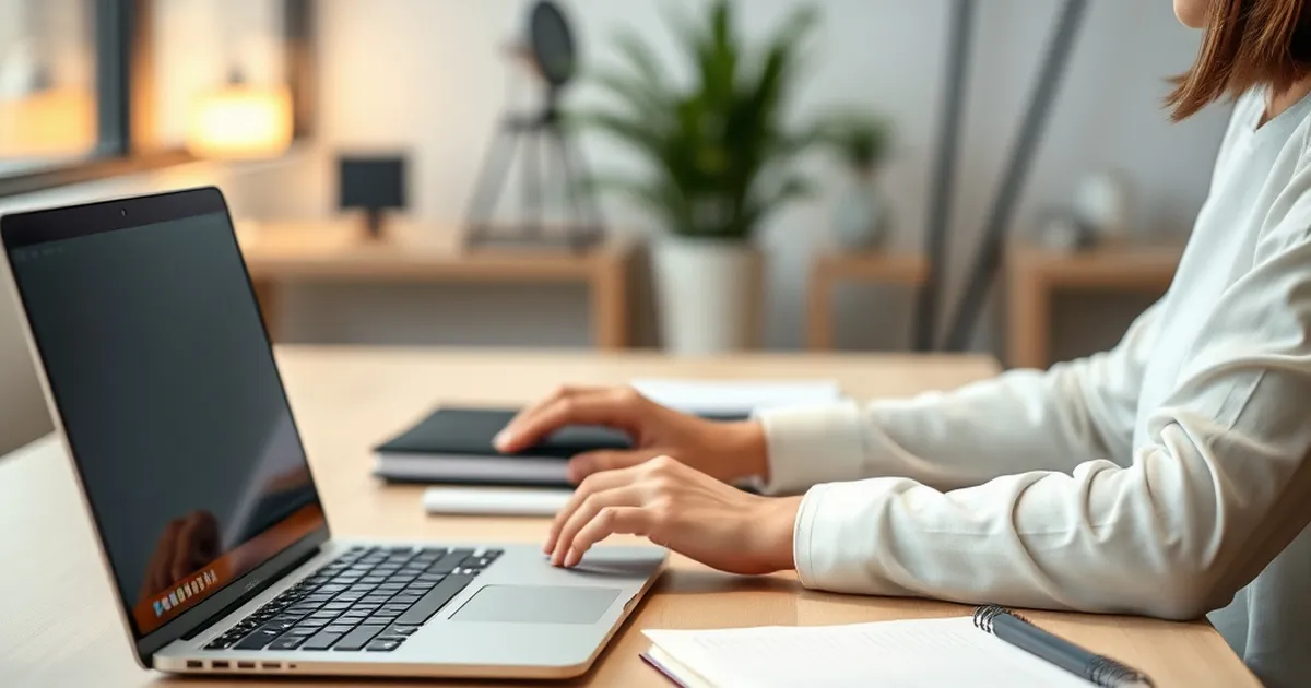 Persona trabajando en un escritorio moderno para marketing de contenidos