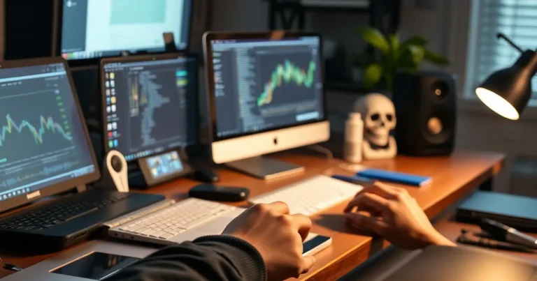 Espacio de trabajo de marketing digital con herramientas de creación de contenido.