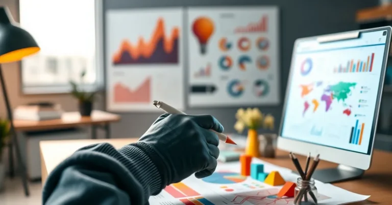Diseñador creando infografía en un espacio moderno