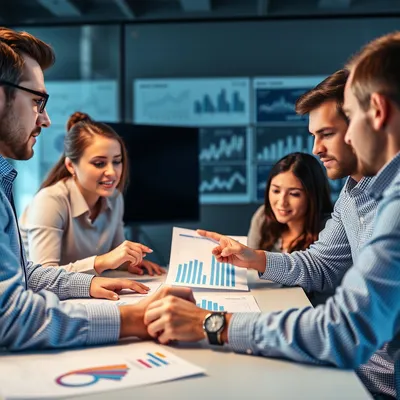 Equipo de marketing digital discutiendo estrategias.