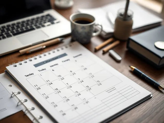 Calendario editorial en un escritorio.