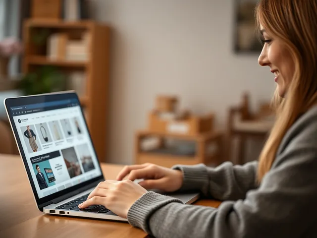 Cliente satisfecho navegando en una tienda online con contenido curado.