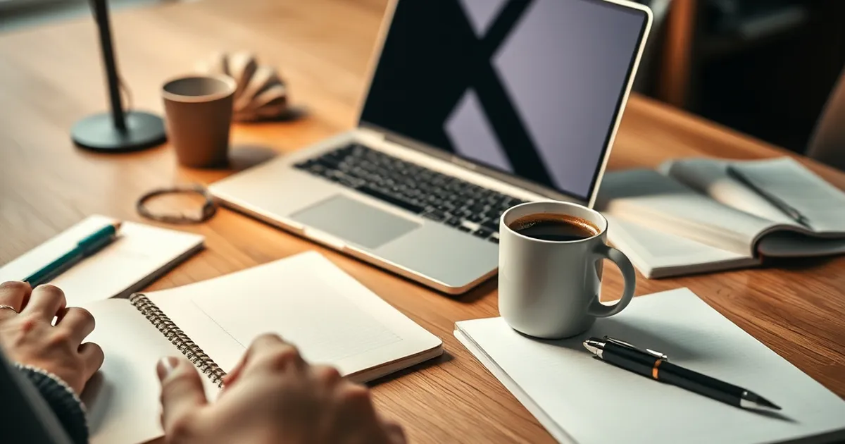Espacio de trabajo atractivo con laptop y cuaderno