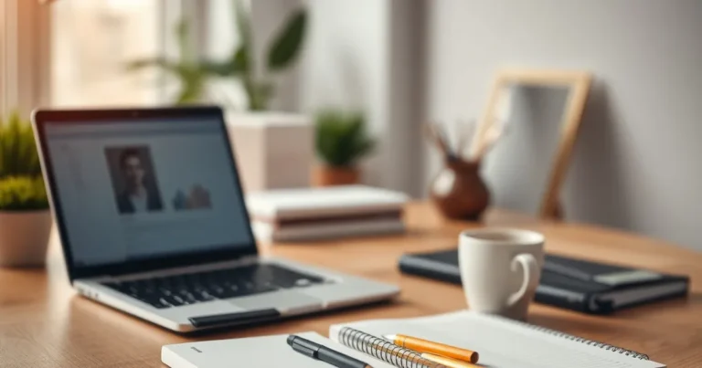 Espacio de trabajo moderno con laptop y café