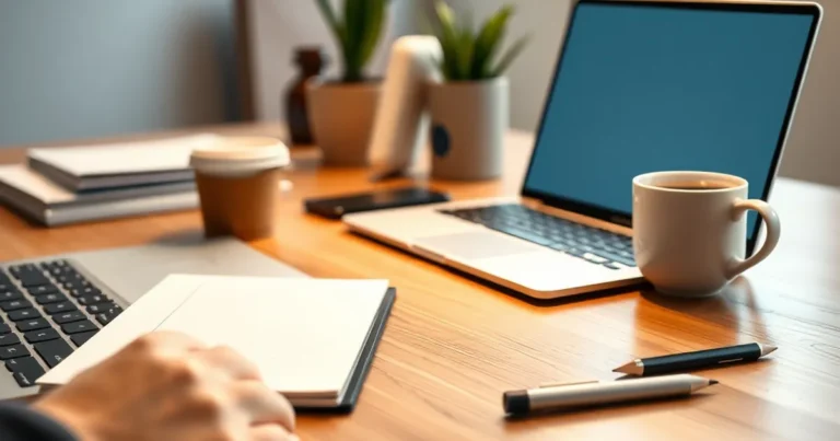 Espacio de trabajo moderno con laptop y cuaderno