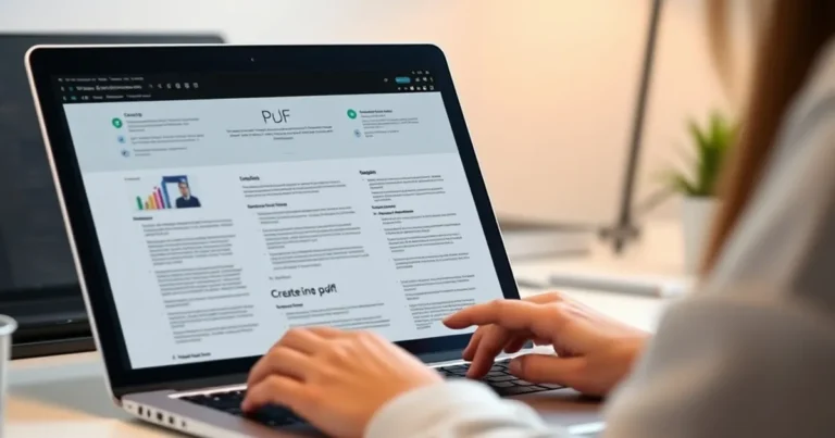 Persona trabajando en una laptop, creando una guía en PDF