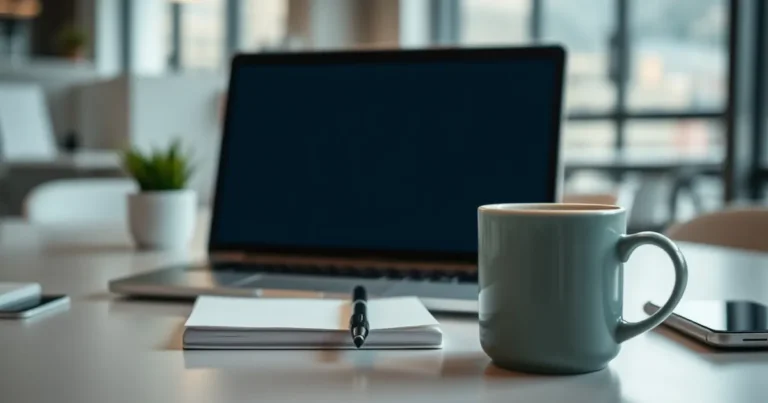 Espacio de trabajo moderno con laptop y cuaderno