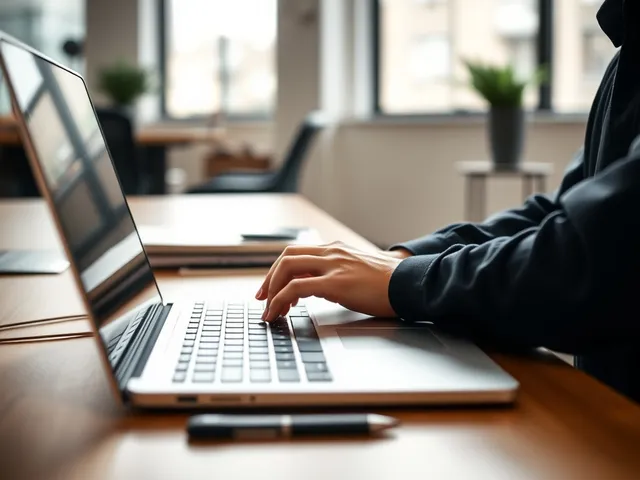 Persona escribiendo en un blog en una oficina moderna