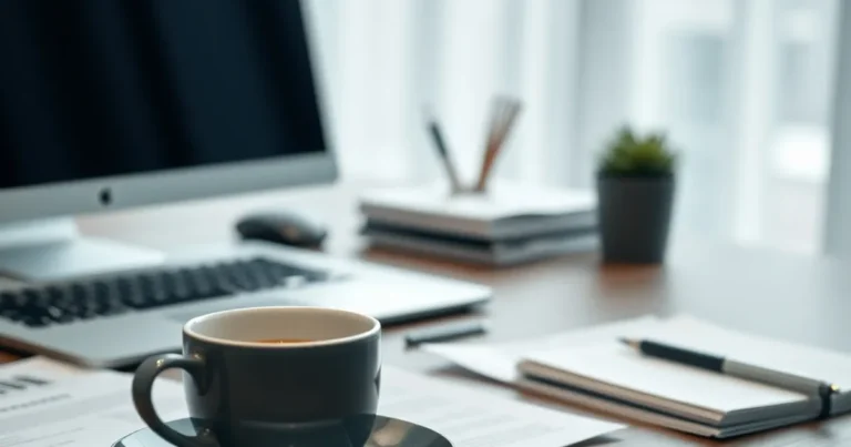 Espacio de trabajo moderno con laptop y documentos