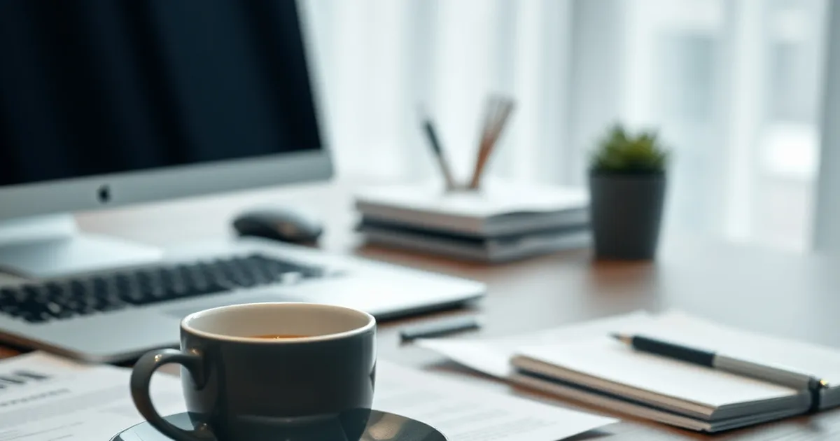 Espacio de trabajo moderno con laptop y documentos