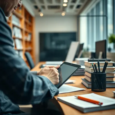 Persona utilizando una tablet en una oficina moderna