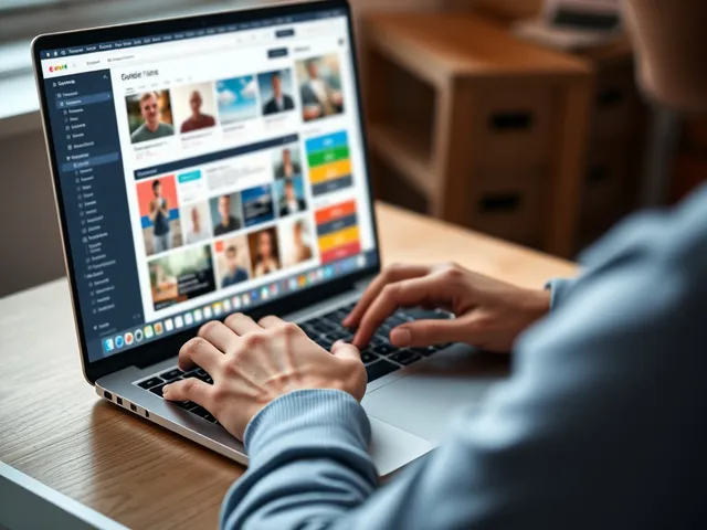 Persona utilizando herramientas de curación de contenido en el ordenador.
