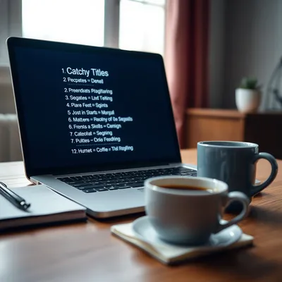 Laptop displaying catchy titles Laptop displaying catchy titles