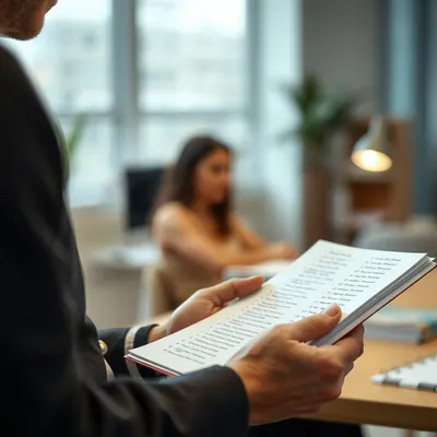Person reviewing titles in an office Person reviewing titles in an office