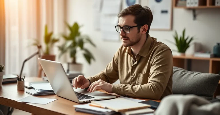 Person brainstorming titles in a modern office