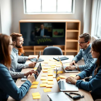 Equipo creativo brainstorming en una mesa.