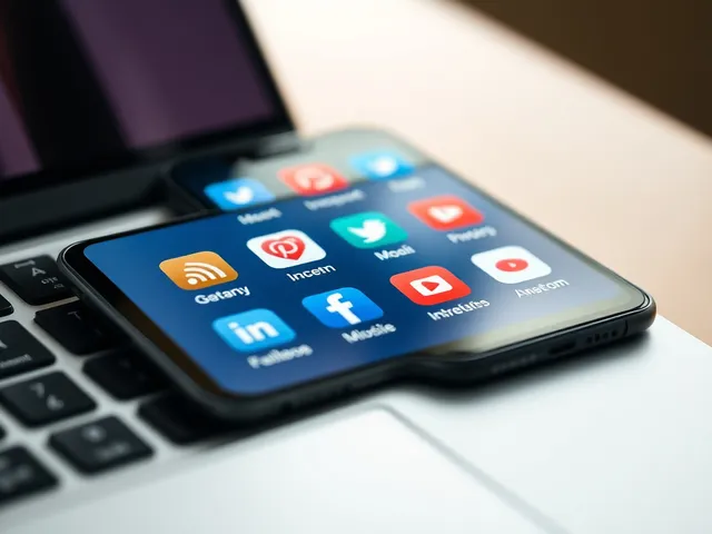 Iconos de redes sociales en un dispositivo móvil y laptop.