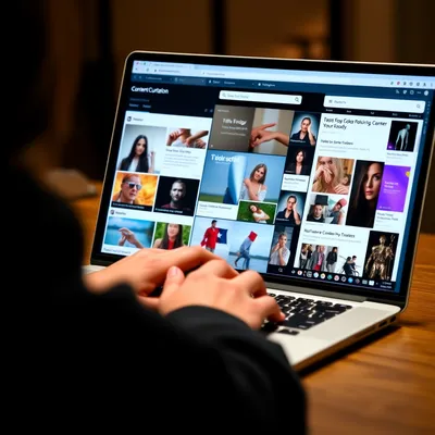 Persona utilizando un laptop para curar contenido