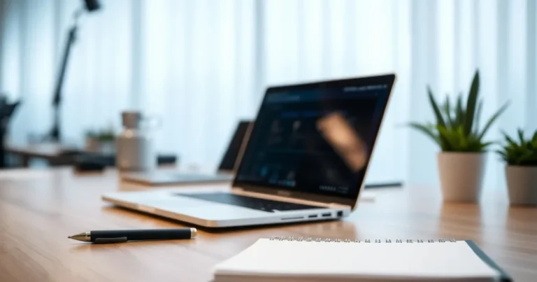 Espacio de trabajo moderno con laptop y cuaderno