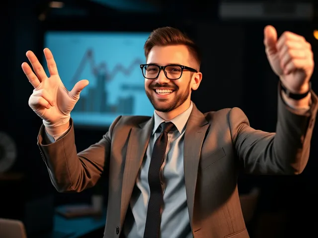 Persona de negocios celebrando éxito en promoción