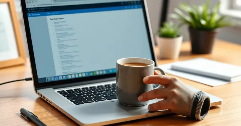 Espacio de trabajo atractivo con laptop y taza de café