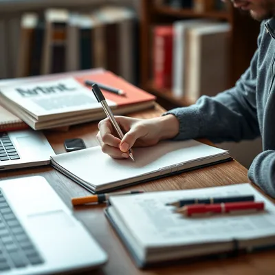 Persona escribiendo contenido de calidad en un cuaderno