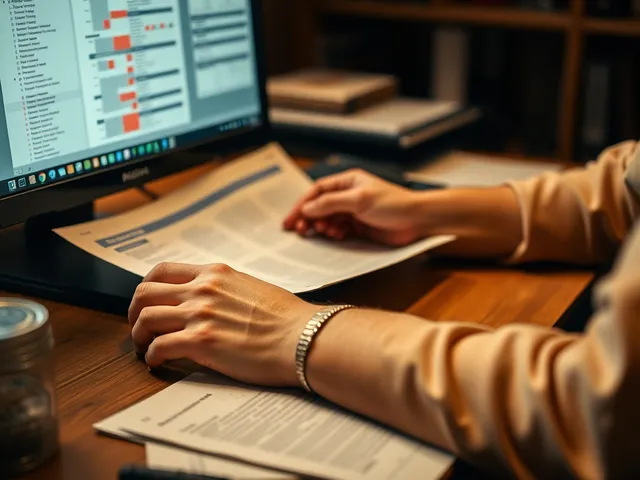 Persona revisando documentos antiguos en una computadora
