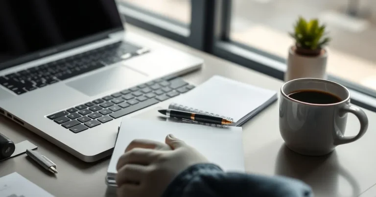 Espacio de trabajo moderno con computadora portátil y notepad