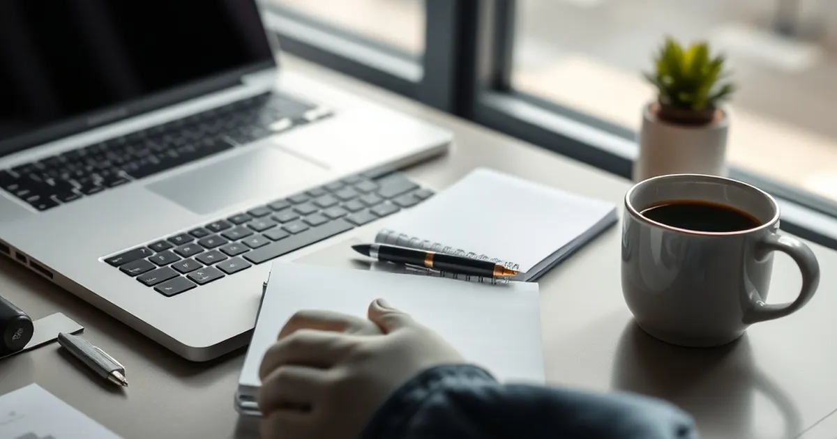 Espacio de trabajo moderno con computadora portátil y notepad