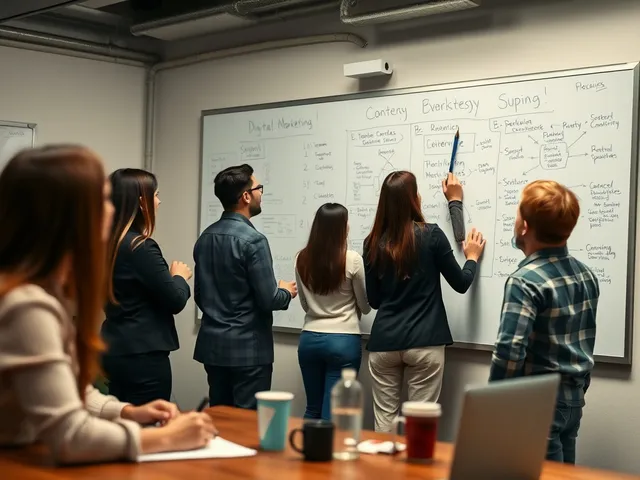 Reunión de estrategia de marketing digital con profesionales diversos