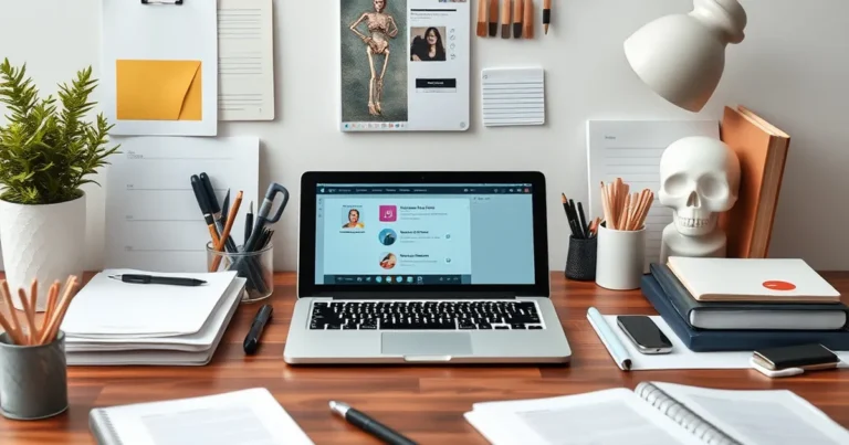 Espacio de trabajo limpio y organizado para marketing de contenidos.