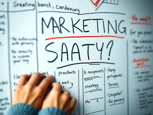 Pizarra de estrategia de marketing con notas e ideas escritas.