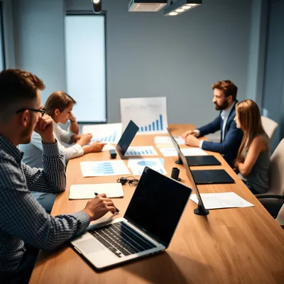 Reunión exitosa de equipo con gráficos