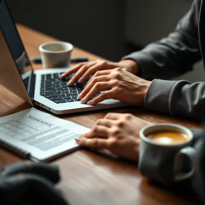 Proceso de creación de contenido con laptop y notas