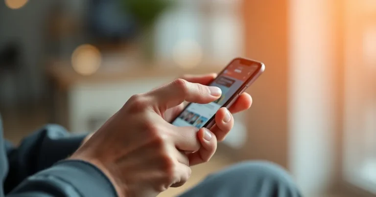 Persona usando un smartphone para conversar en redes sociales.